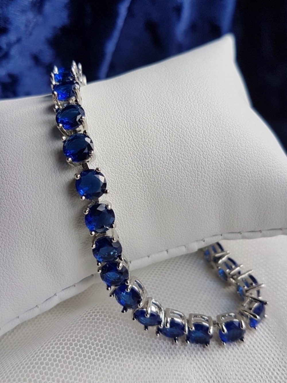 Swarovski Elements 925 Sterling Silver Round Sapphire Blue Tennis Bracelet NEW